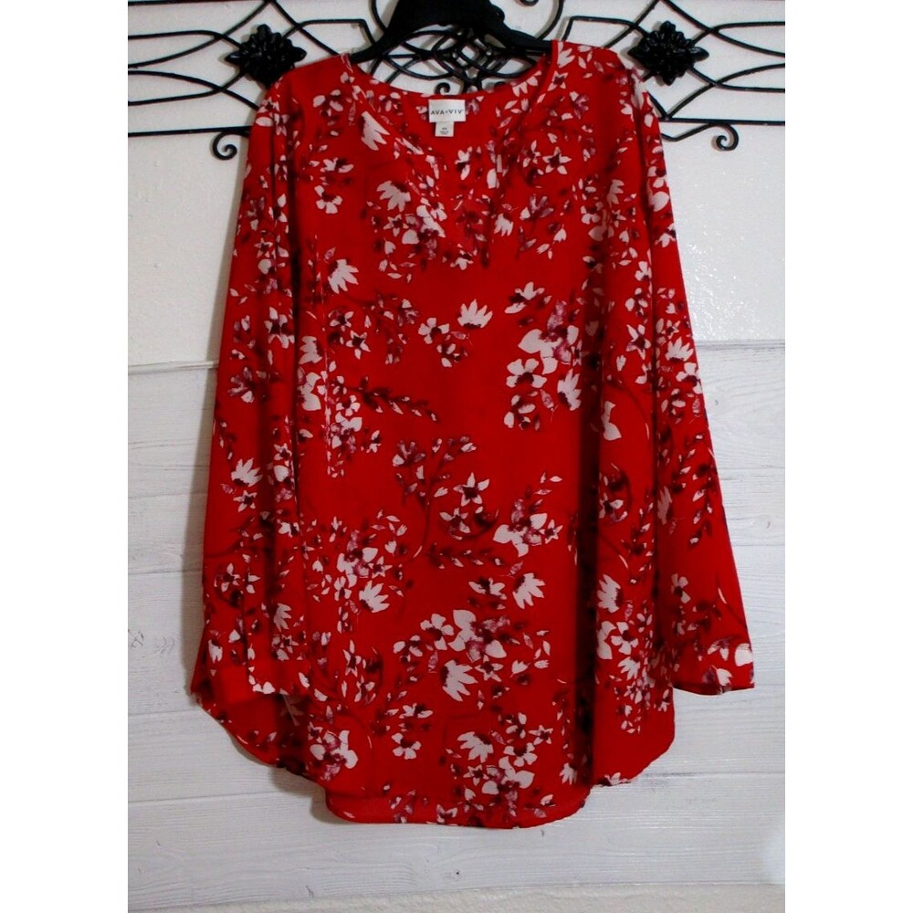 Ava & Viv Red Floral Long Sleeve Blouse